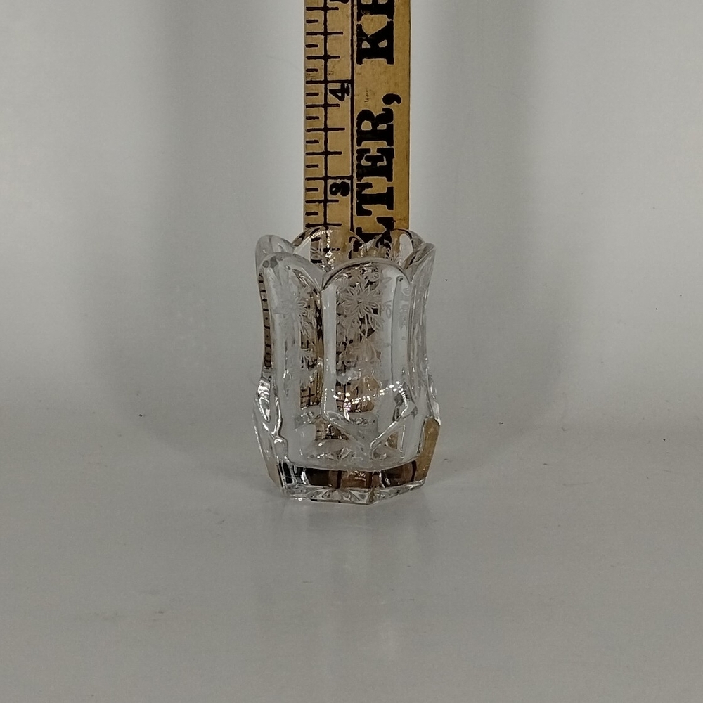 Floral Design Toothpick Holder Glass 2.5" H; 1 3/4" W Vintage